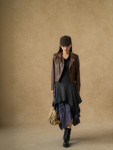 Classic Brown Cropped Faux Leather Jacket