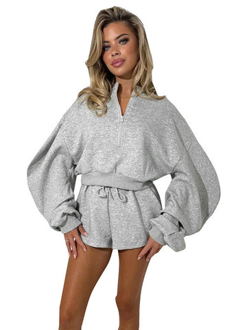 Cozy Quarter Zip Shorts Set