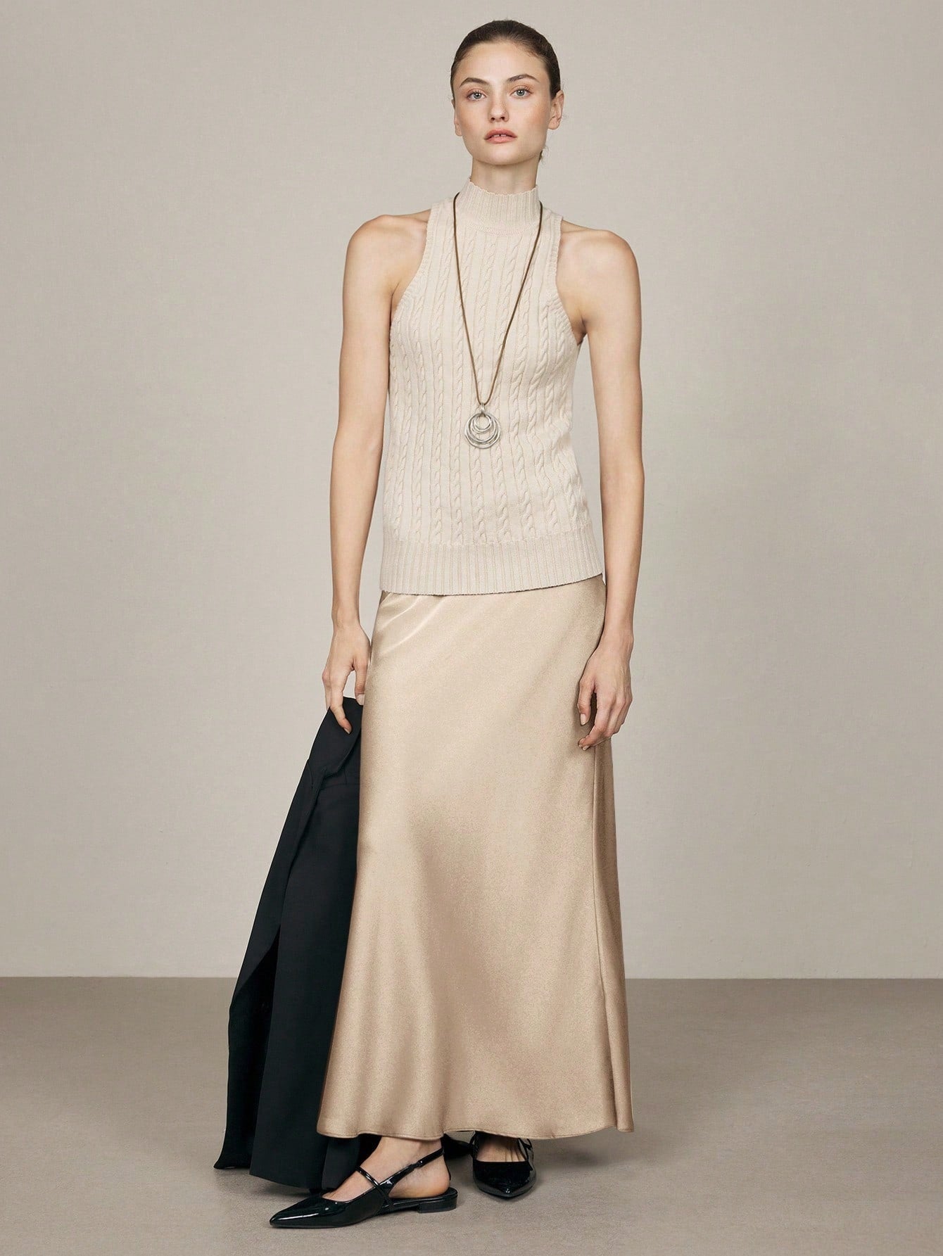 Draped Silky Loose Fit Elegant Maxi Skirt-Glod