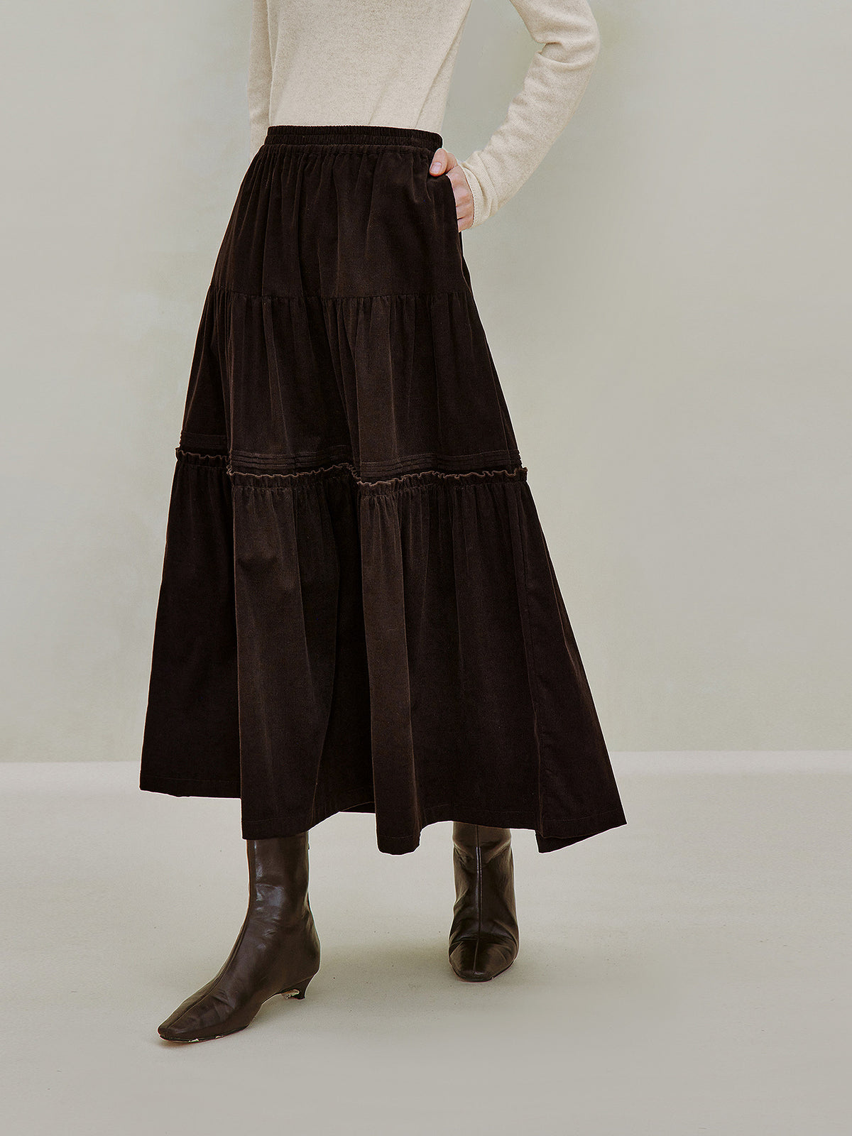 Cotton Corduroy Tiered Maxi Skirt
