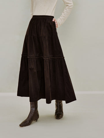 Cotton Corduroy Tiered Maxi Skirt