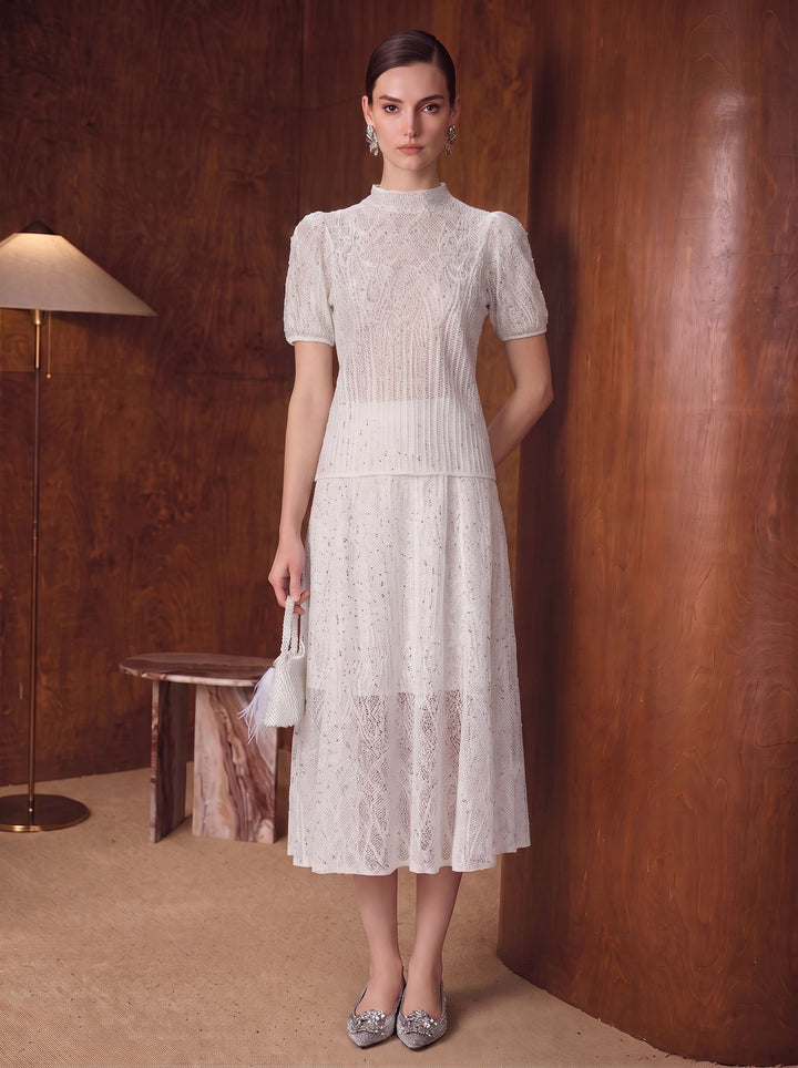 Elegant Sequin Crochet Midi Skirt