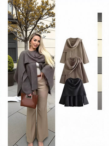 Cozy Layered Buttoned Wool Cape Coat
