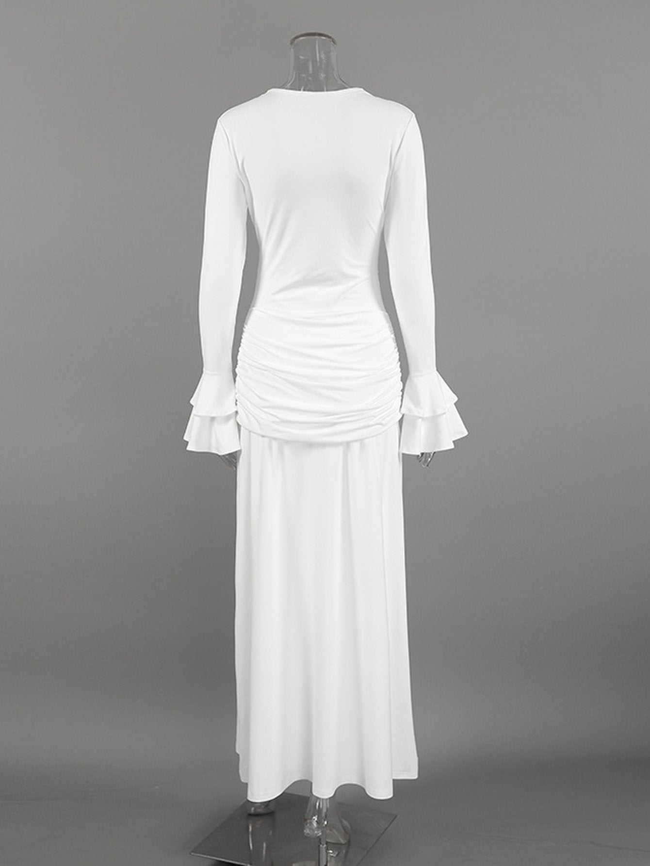 Lace Trimmed Ruched Maxi Dress