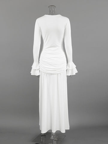 Lace Trimmed Ruched Maxi Dress