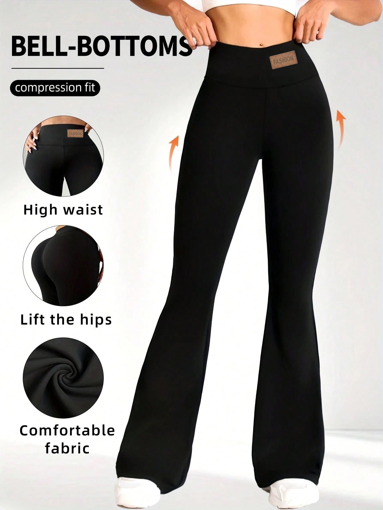 High-Waisted Compression-Fit Flared-Leg Toned Pants-Black
