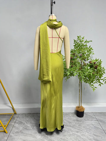 Satin Halter Neck Midi Dress