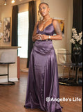 Satin V Neck Evening Maxi Dress