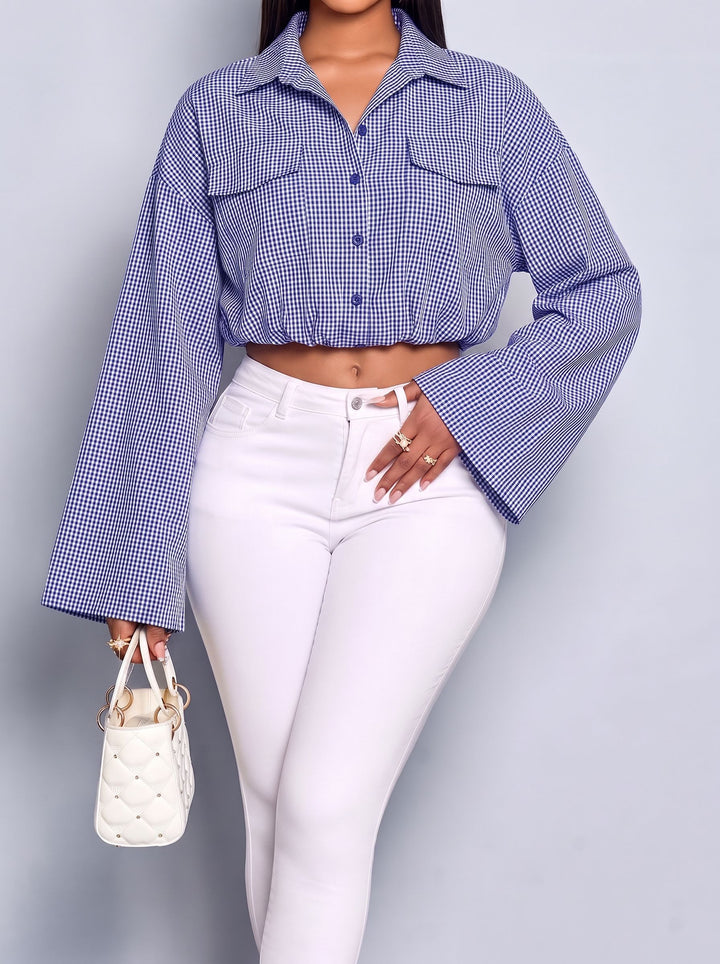 Cropped Gingham Button Up Shirt