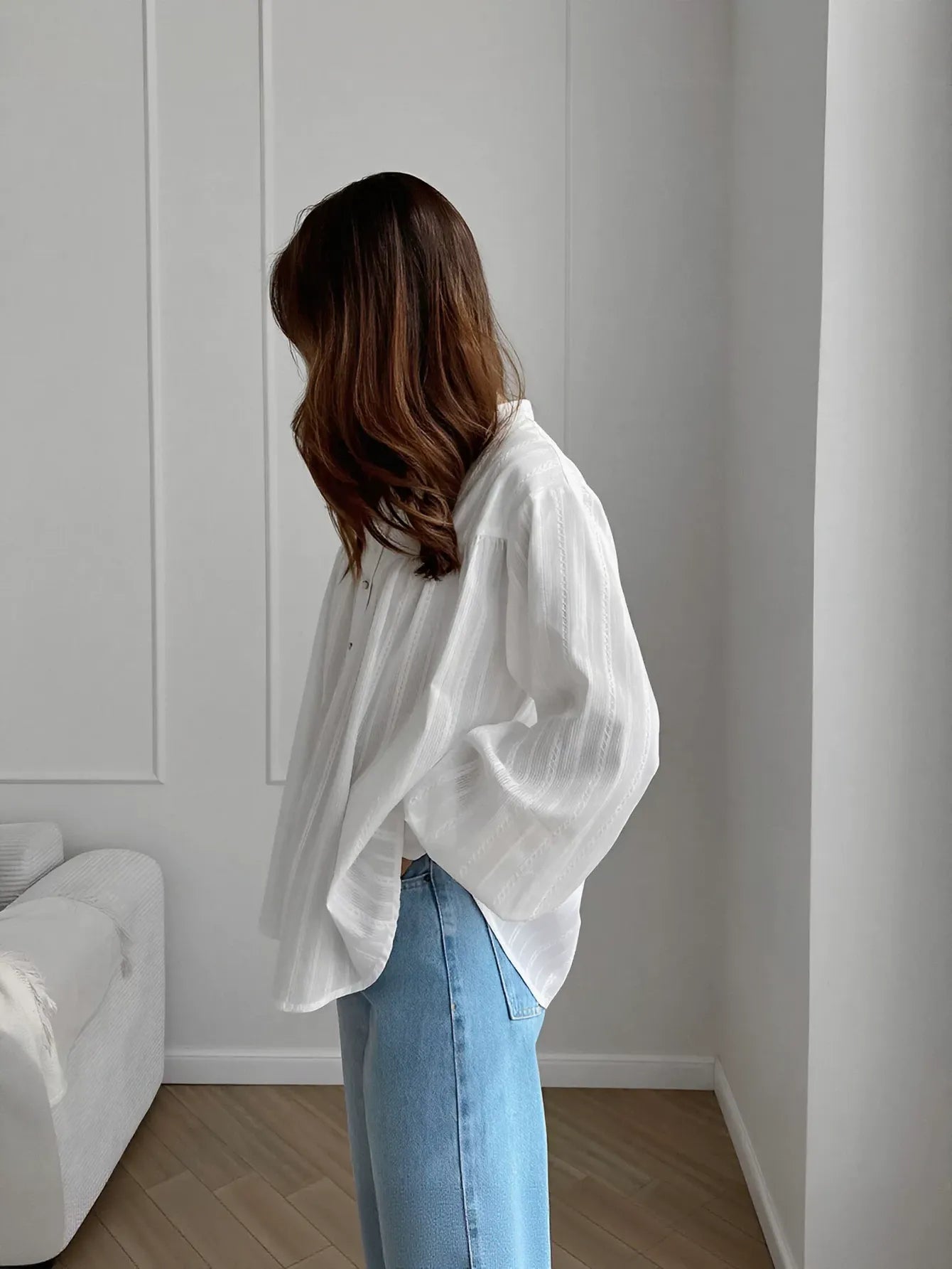 Oversized Textured Button Down Shirt