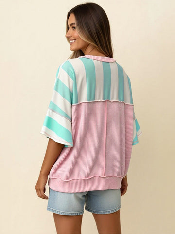 Oversized Striped Contrast Trim T Shirt