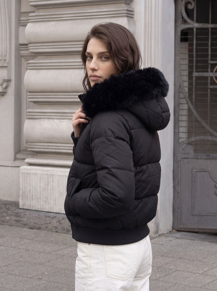 Faux Fur Hooded Cropped Puffer