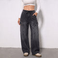 Drawstring High Waisted Cargo Jeans