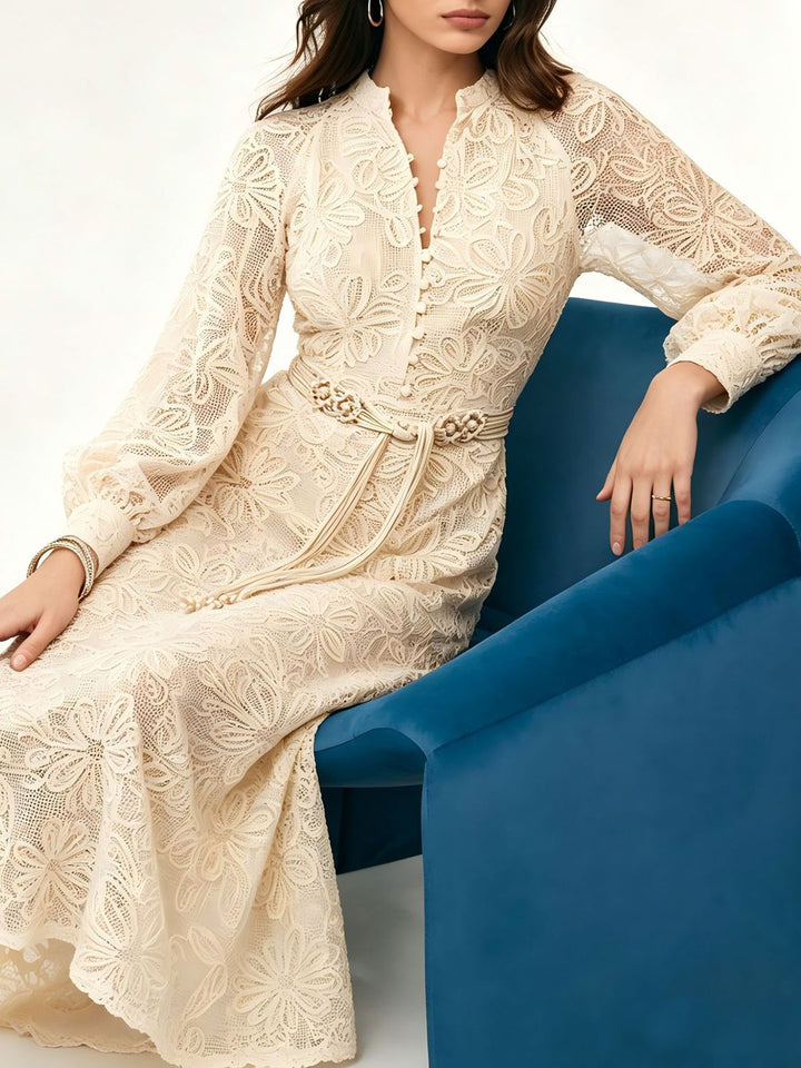 Elegant Floral Lace Long Sleeve Dress