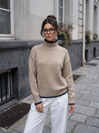 Cozy Contrast Trim Mock Neck Sweater