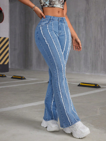 Distressed Seam Flare Leg Jeans