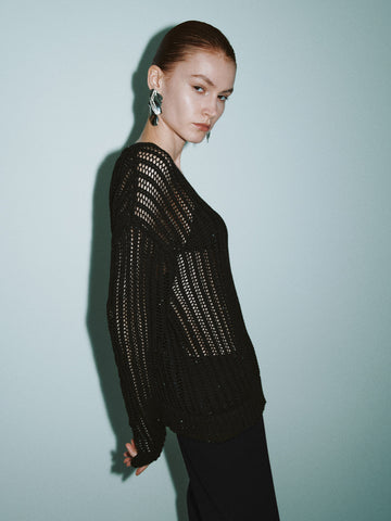 Urban Revivo Crew Neck Loose Knitted T-Shirt-Black