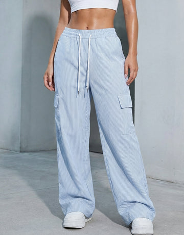 Striped Drawstring-Waist Casual Pants