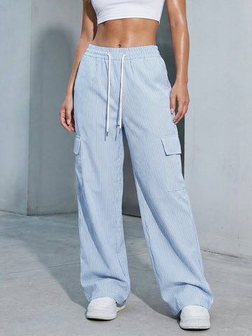 Striped Drawstring-Waist Casual Pants