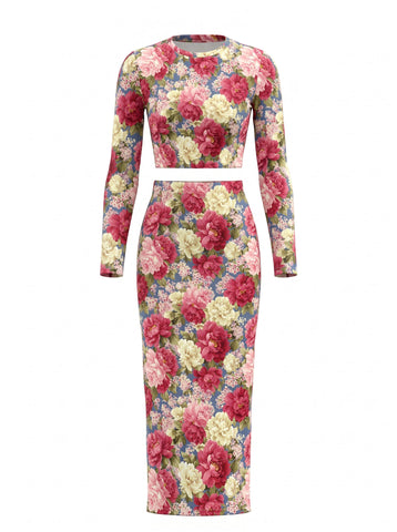 elainefox536's Peony Print Dress Set