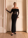 Elegant Mesh Off Shoulder Maxi Dress