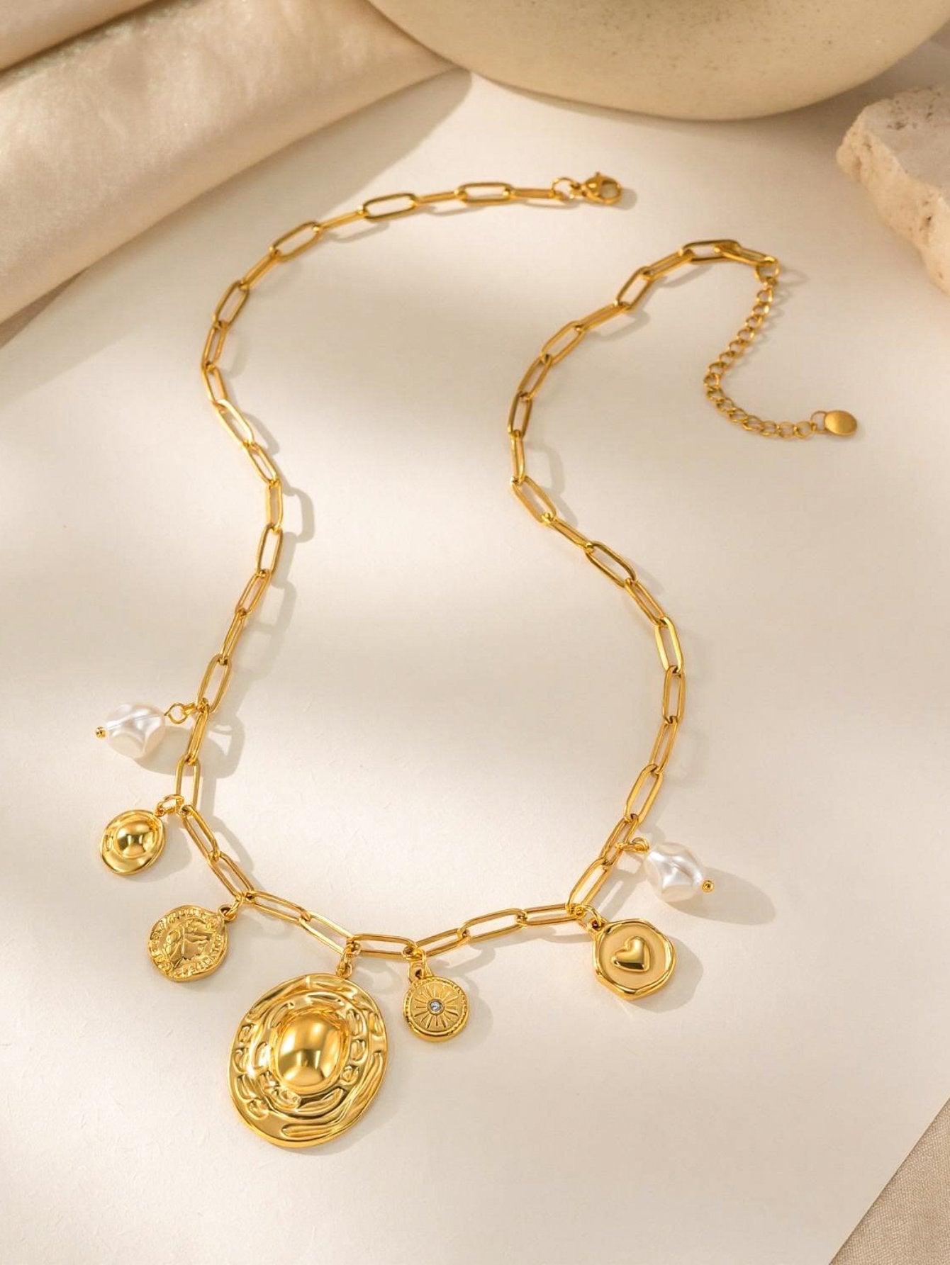 Gold Layered Pearl Charm Necklace
