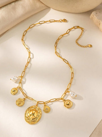 Gold Layered Pearl Charm Necklace