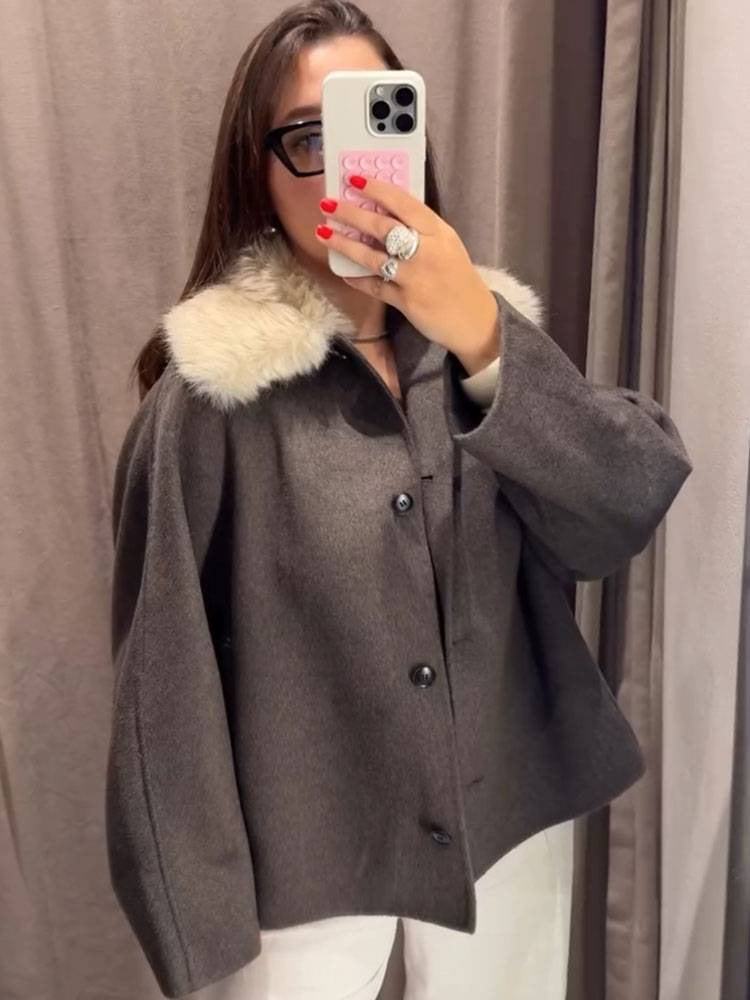 Cozy Faux Fur Collar Wool Coat