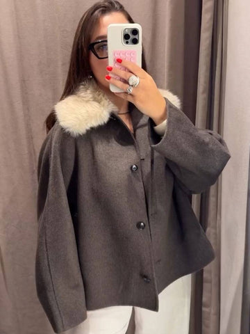 Cozy Faux Fur Collar Wool Coat