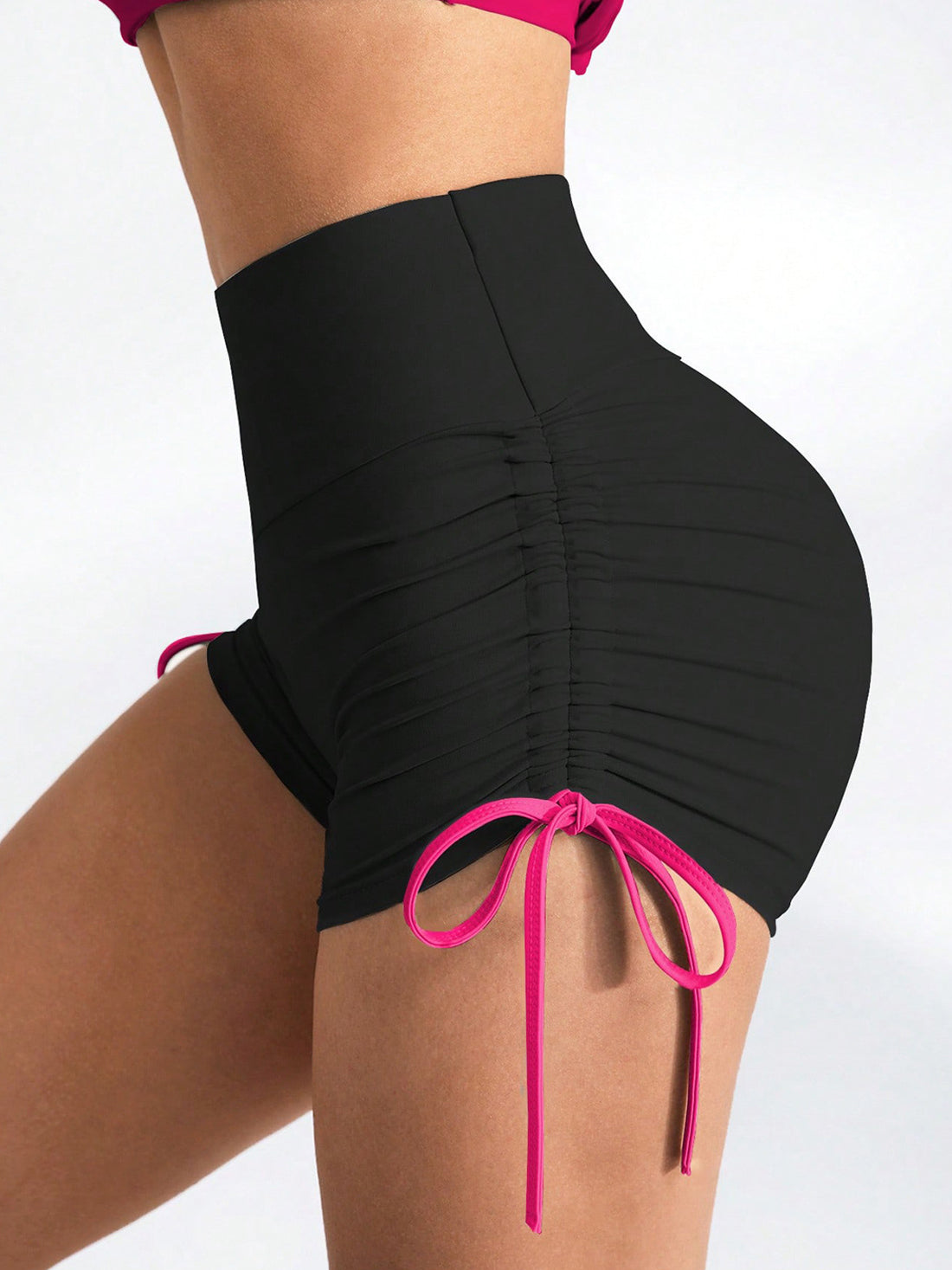 High-Waisted Side-Ruched Drawstring Athletic Shorts-Multicolor