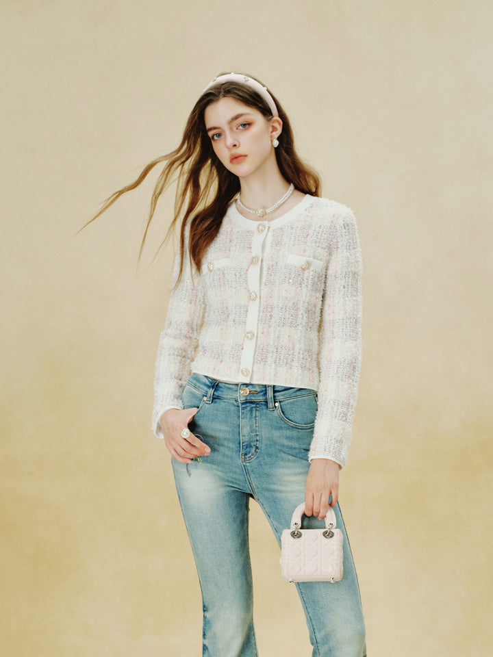 Elegant Tweed Texture Button Cardigan