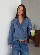 Cropped Double Breasted Denim Jacket