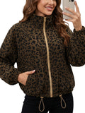 Leopard Print Corduroy Zip Up Jacket