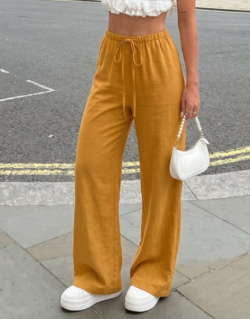 High Waisted Drawstring Linen Pants