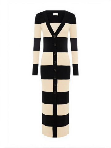 Striped Button Down Knit Midi Dress