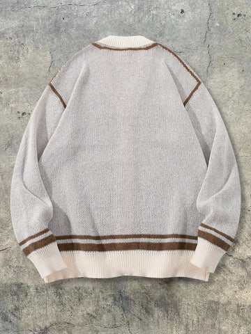 Oversized Graphic Varsity Knit Cardigan