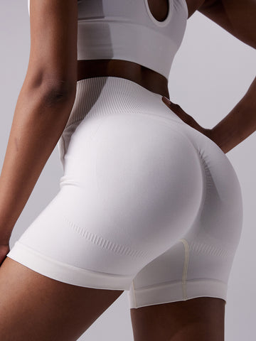 Rib-Waisted Seamless Sheen Yoga Shorts-Multicolor
