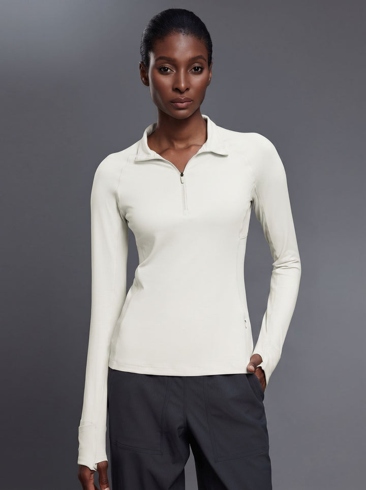 Mock Neck Half-Zip Slimming Fit Sleek Yoga Top-Multicolor