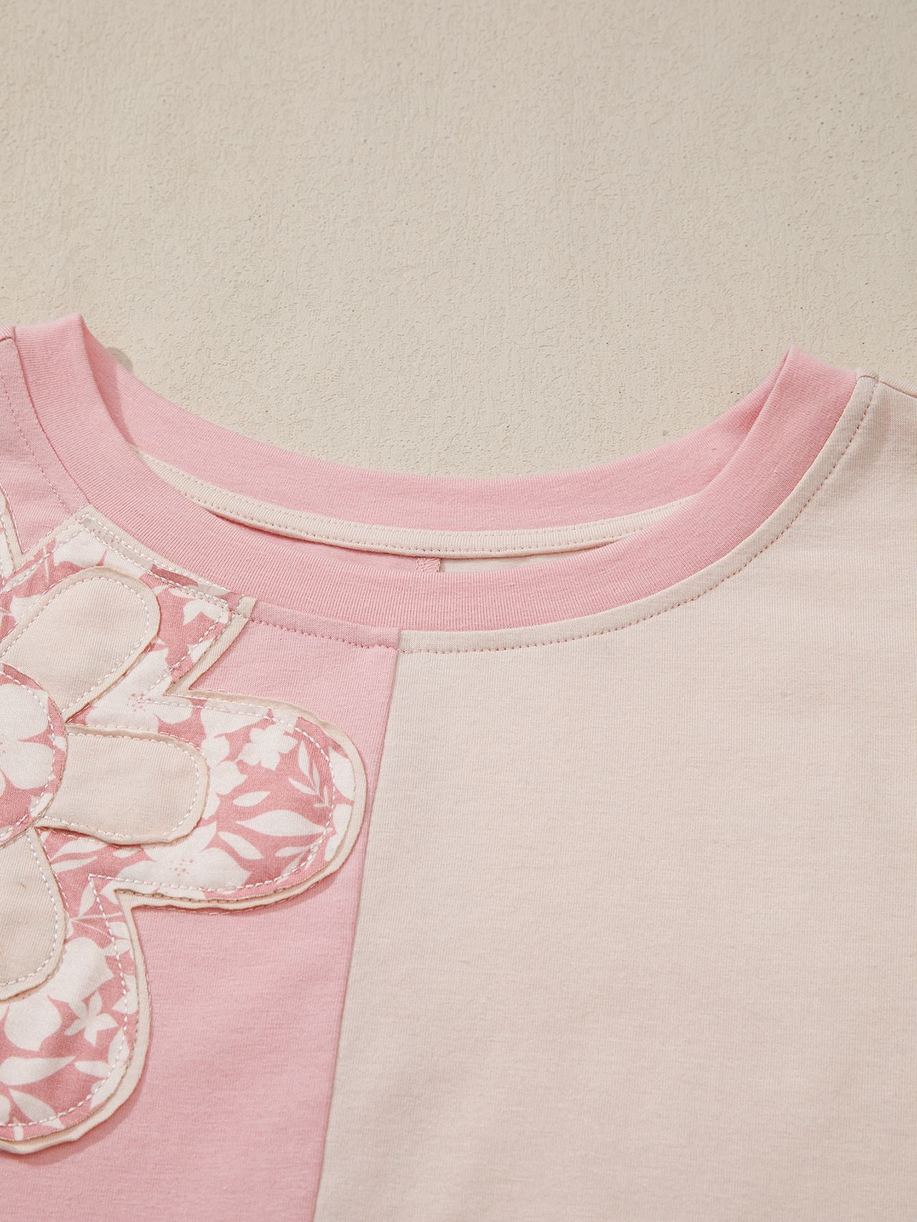 Floral Patch Color Block T-Shirt