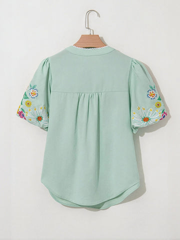 V Neck Embroidered Blouse