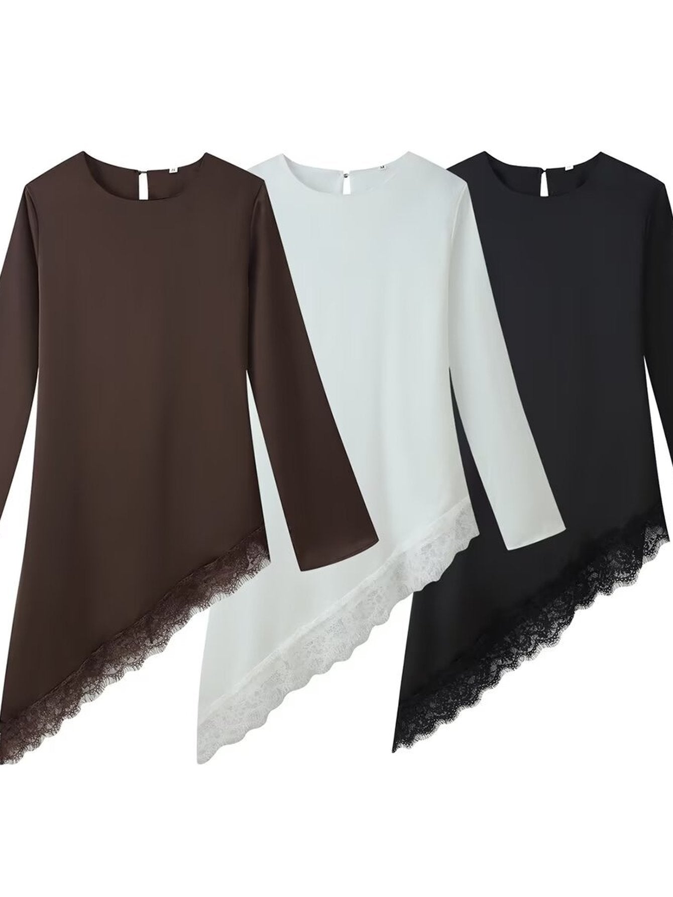 Asymmetric Lace Trim Long Sleeve Dress