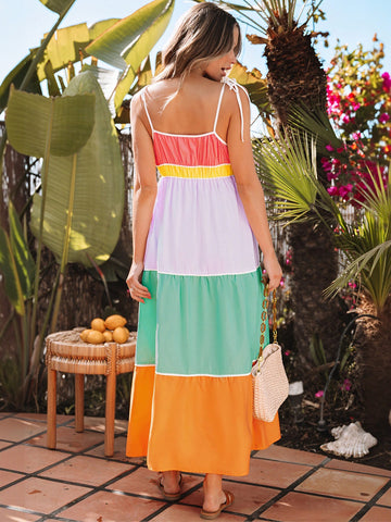 Colorful Tiered Spaghetti Strap Maxi Dress