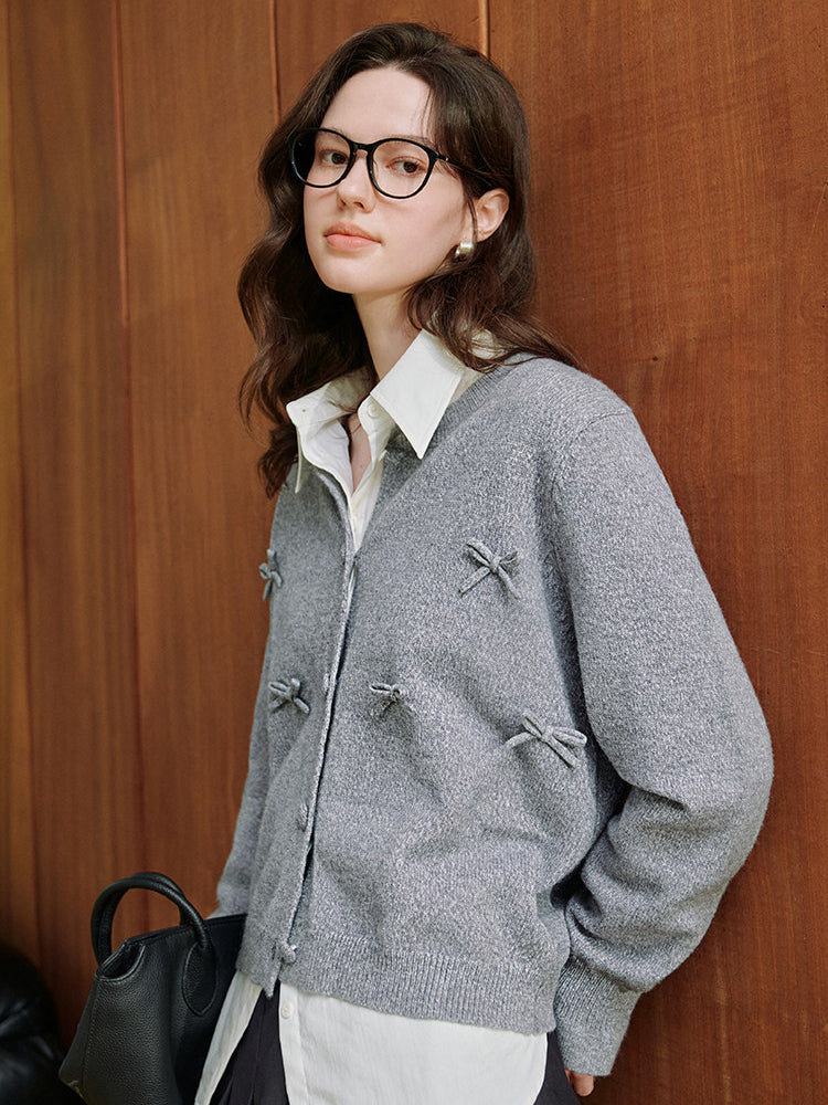 Cute Bow Detail Knit Cardigan
