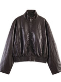 Oversized Faux Leather Bomber Jacket