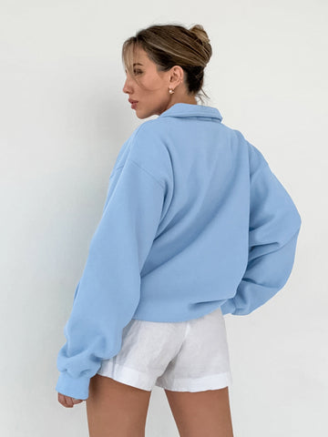 Oversized Collared Button Up Sweatshirt
