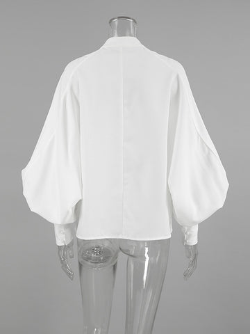 Elegant Balloon Sleeve Button Down Blouse