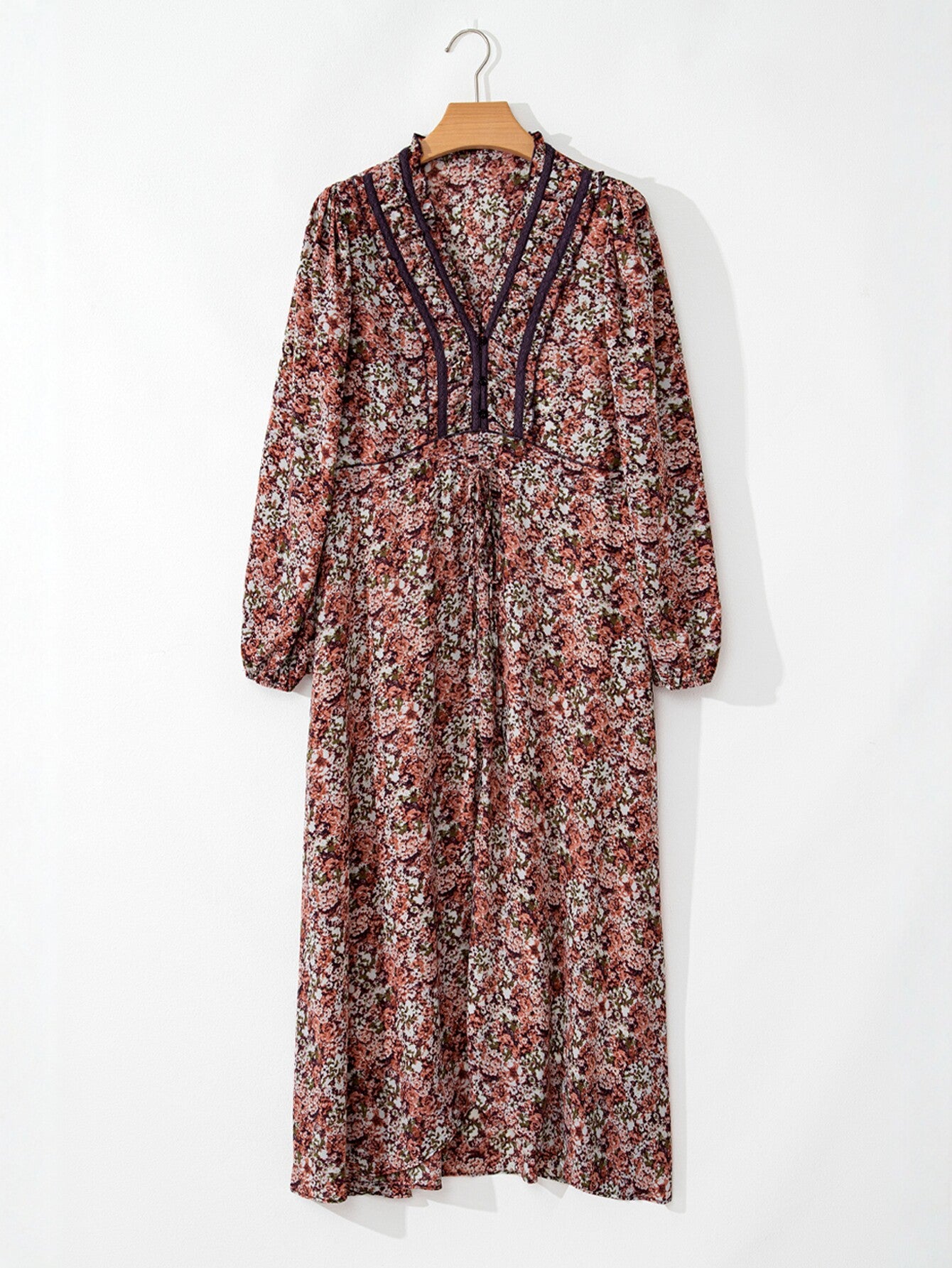Long Sleeve Floral Print Midi Dress
