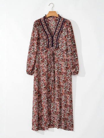 Long Sleeve Floral Print Midi Dress
