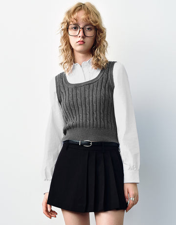 Urban Revivo 2 In 1 Knitted T-Shirt-Pinkish Grey