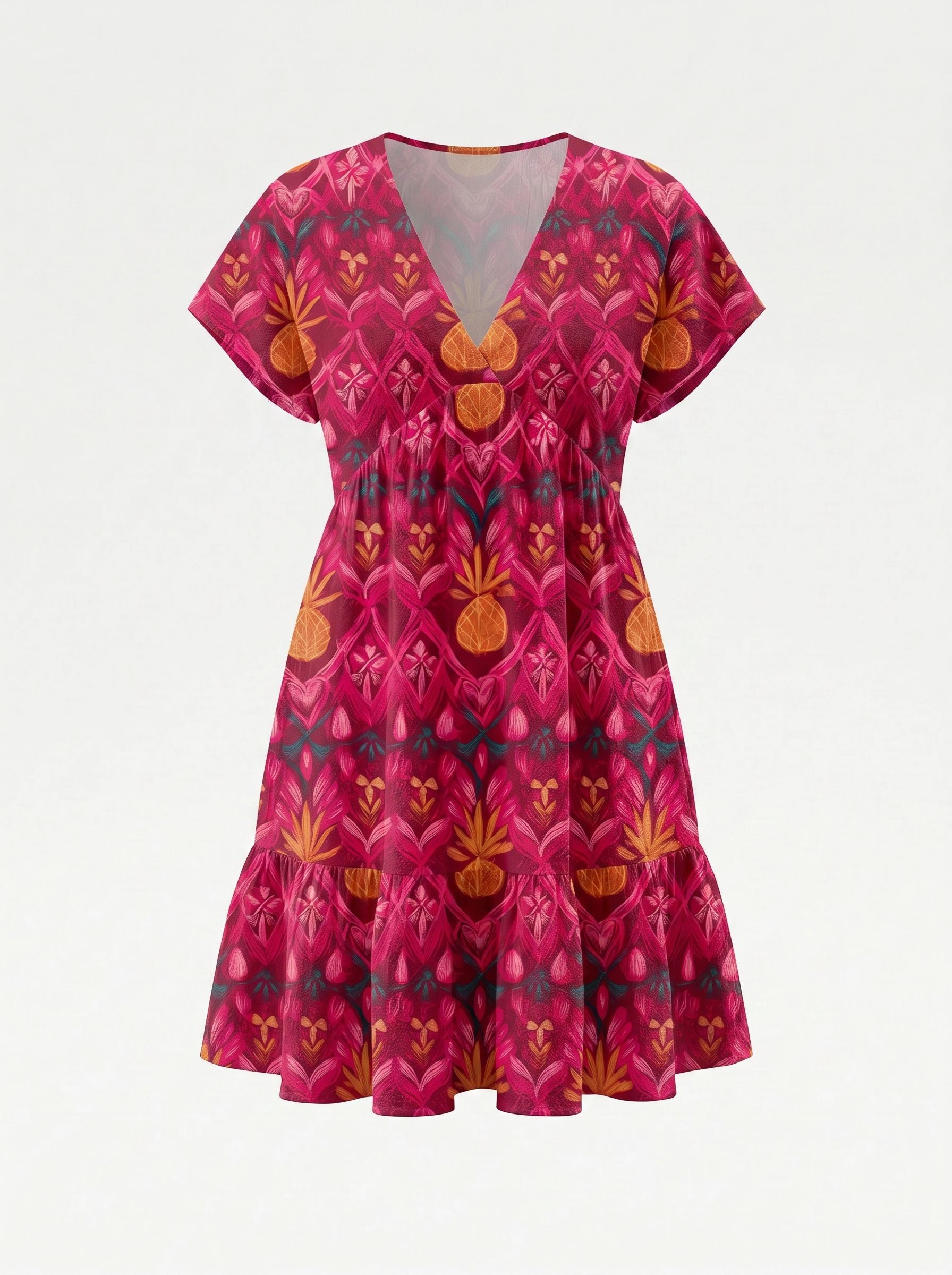Floral Print V Neck Tiered Babydoll Mini Dress